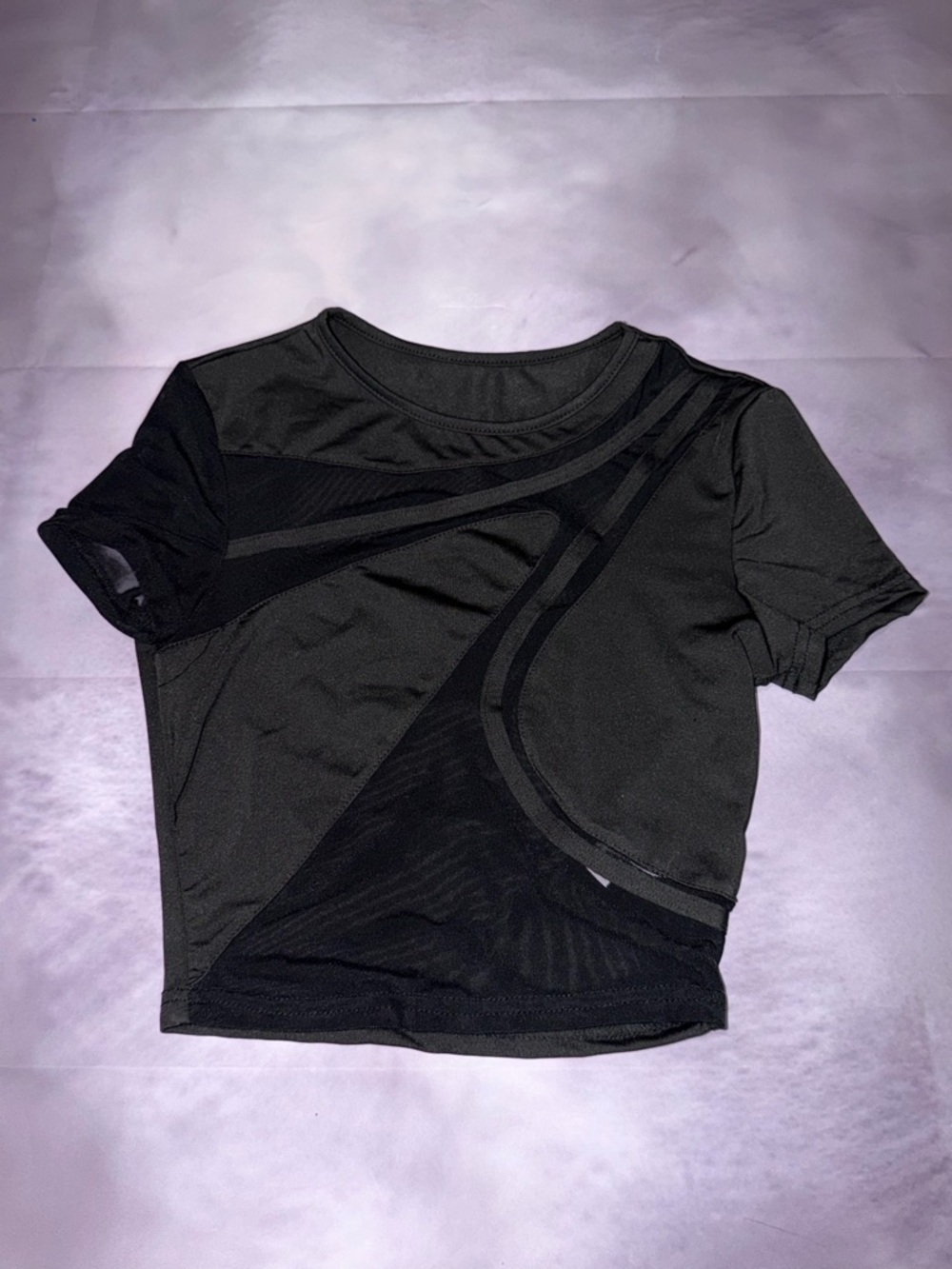 SHEIN Black Short-Sleeve Mesh Accent Crop Tee